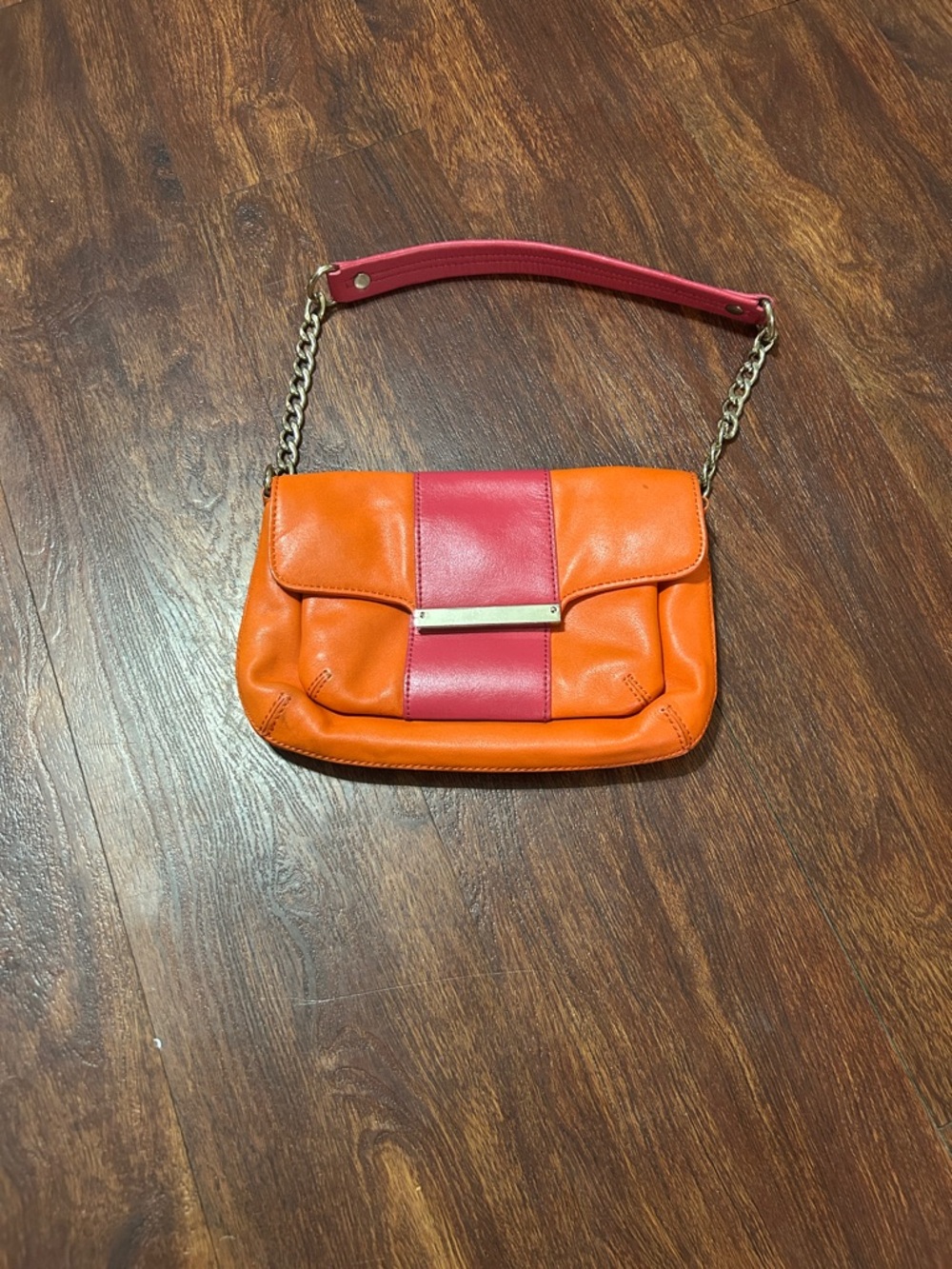 Talbots Orange and Pink Leather Shoulder Bag with Chain Detail